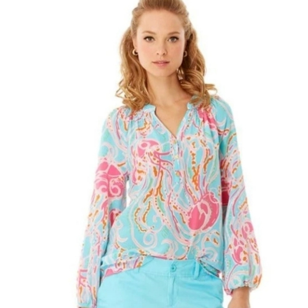 Lilly Pulitzer Colorful Elsa Jammin Jellies Silk Blouse size Small